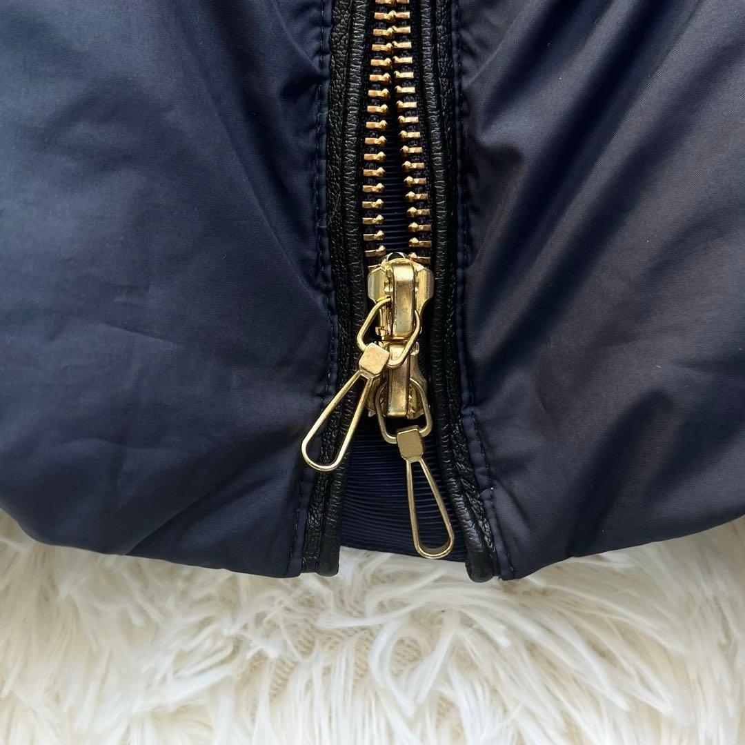 ナノユニバース　西川ダウン　ロングコート　ファー　フード　紺　ネイビー 38