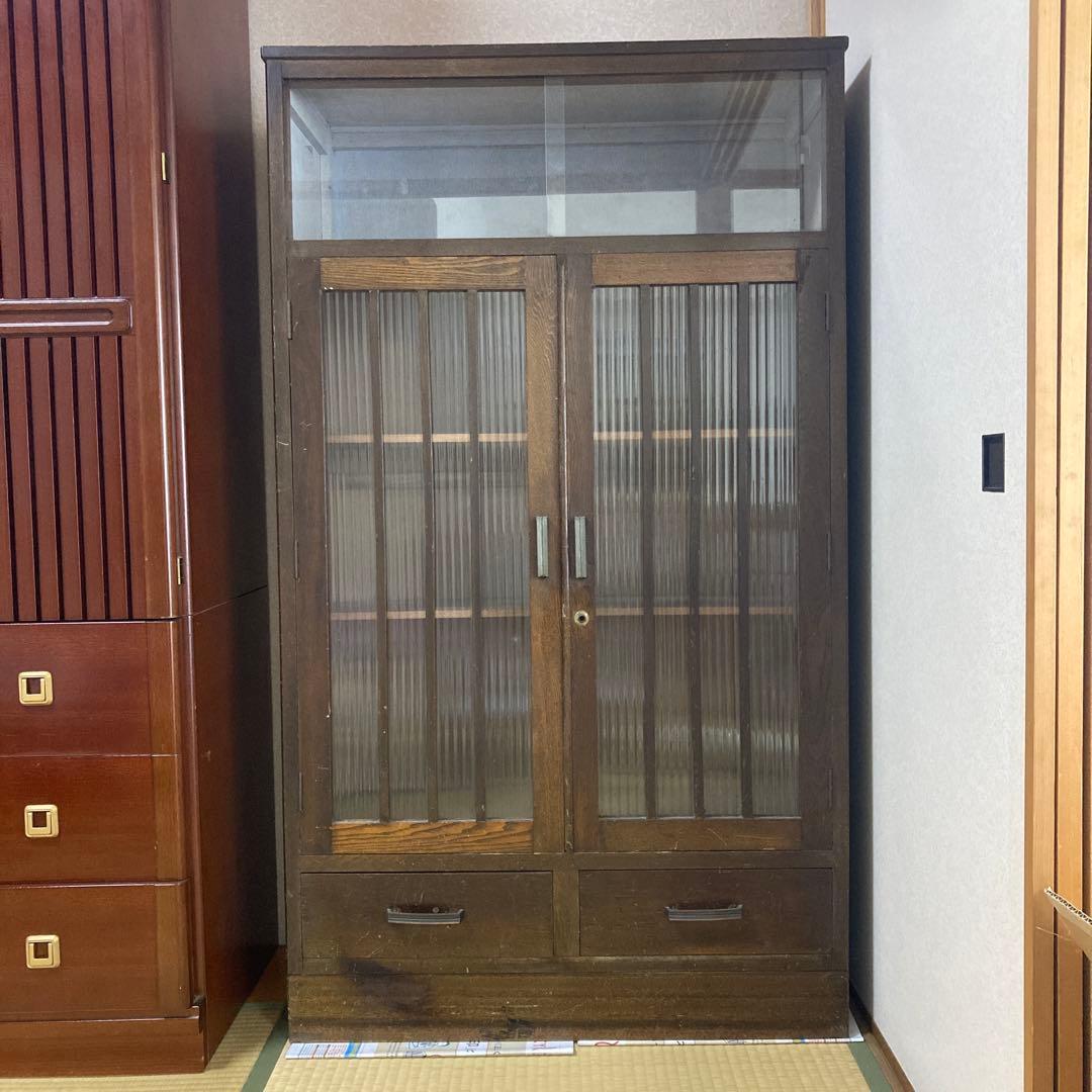 昭和レトロ　木製ガラス扉付き本棚