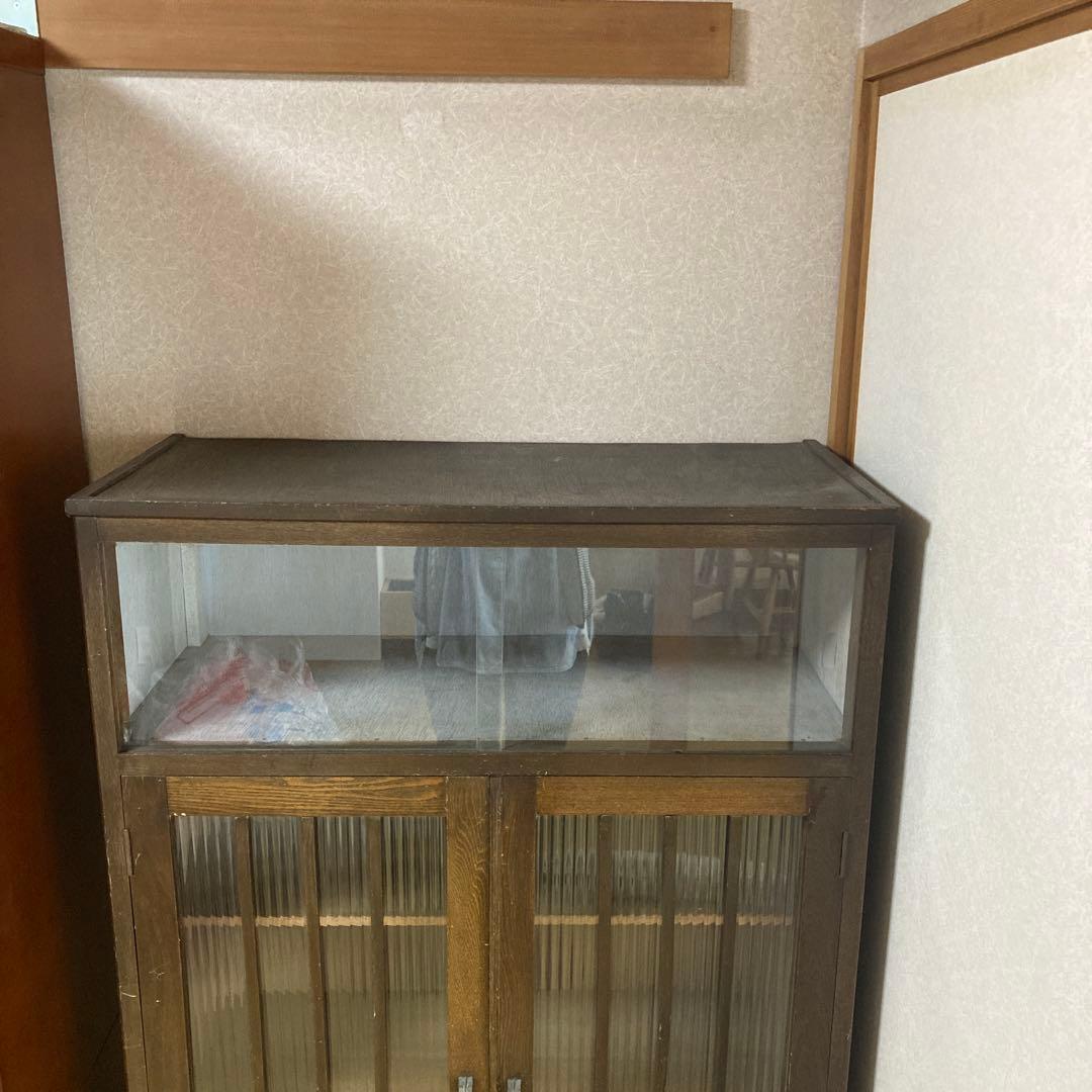 昭和レトロ　木製ガラス扉付き本棚