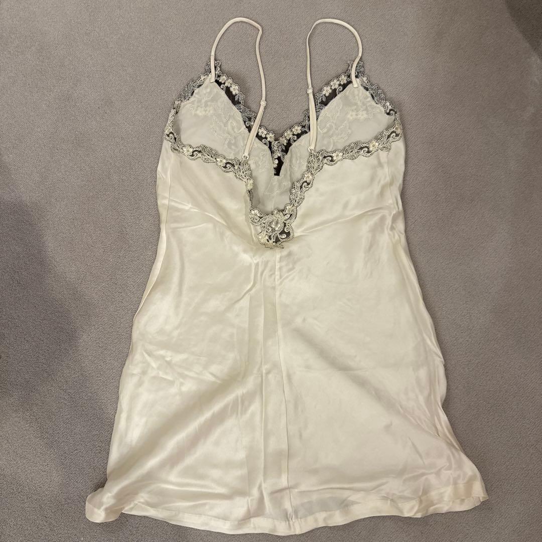 LA PERLA ホワイト シルクサテン レーススリップ