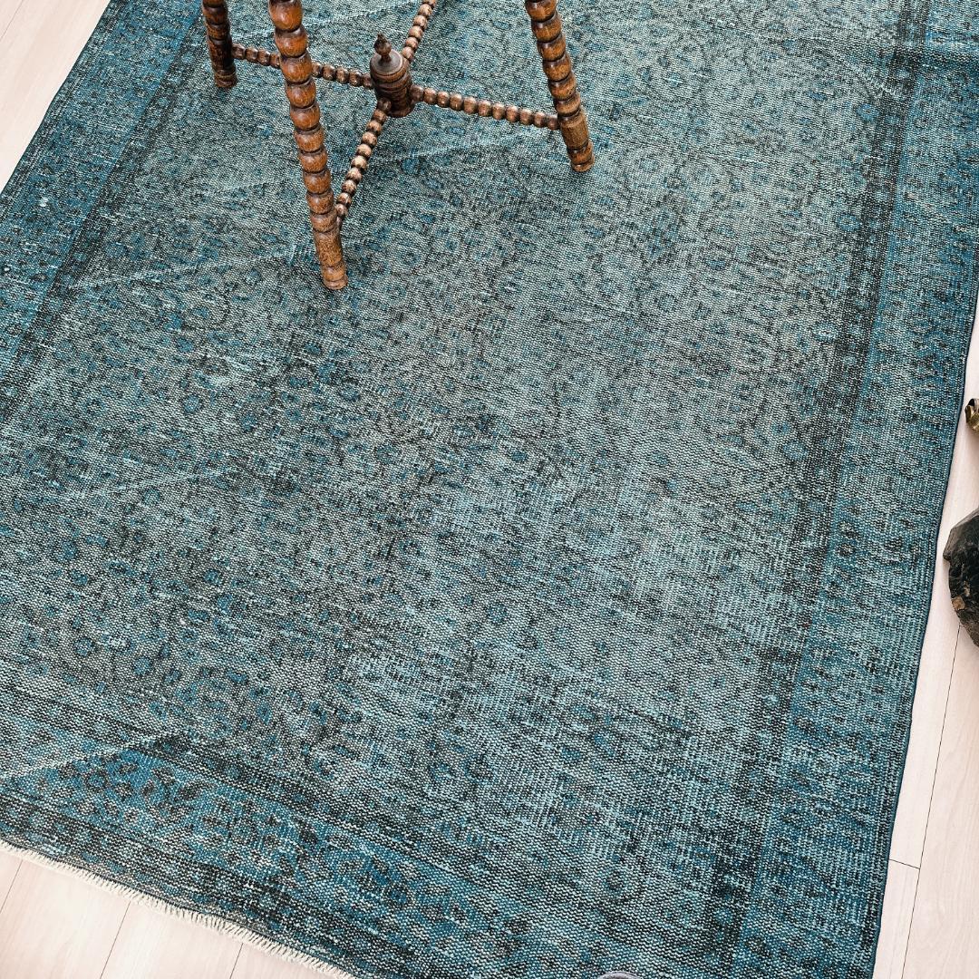 【訳アリ】トルコ ヴィンテージラグA114超大判 ターコイズブルー オーバーダイ