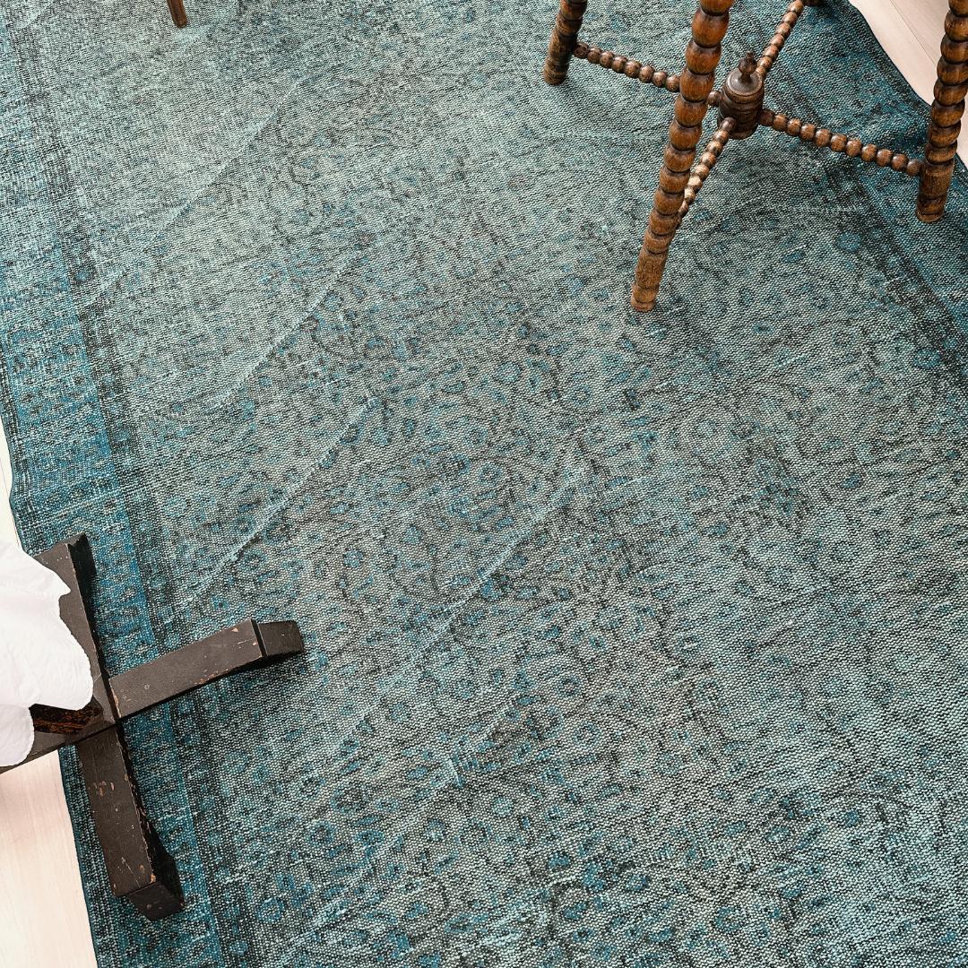 【訳アリ】トルコ ヴィンテージラグA114超大判 ターコイズブルー オーバーダイ