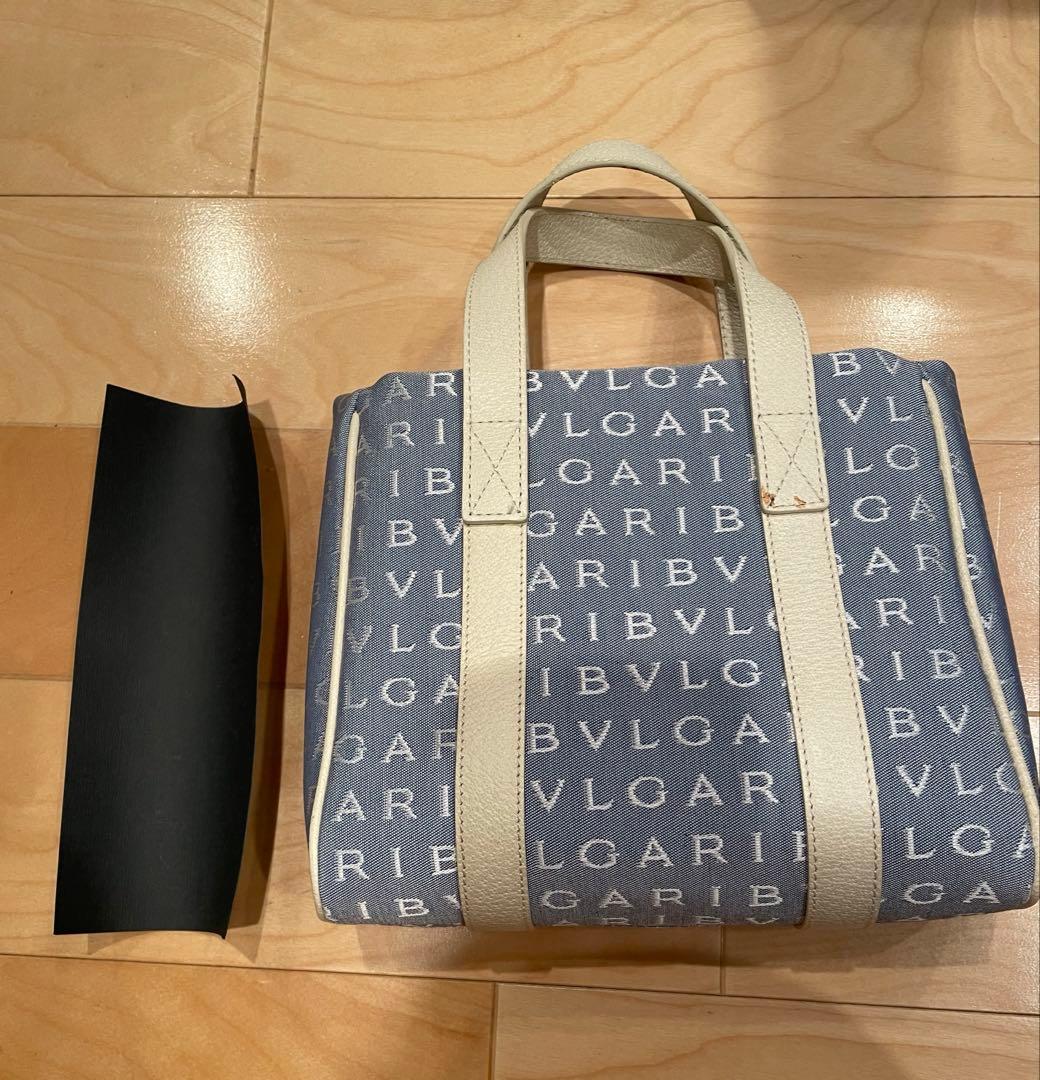 ブルガリ　ロゴマニア　ブルー　アイボリー　ミニトートバッグ