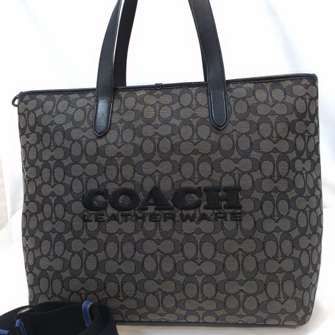 【美品】コーチ トートバッグ 2way ショルダー レザー×キャンバス A4可