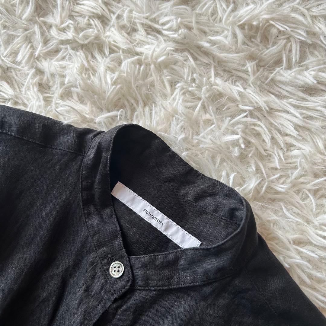 ♦︎美品フレームワーク　フレンチリネンドロストシャツ　黒