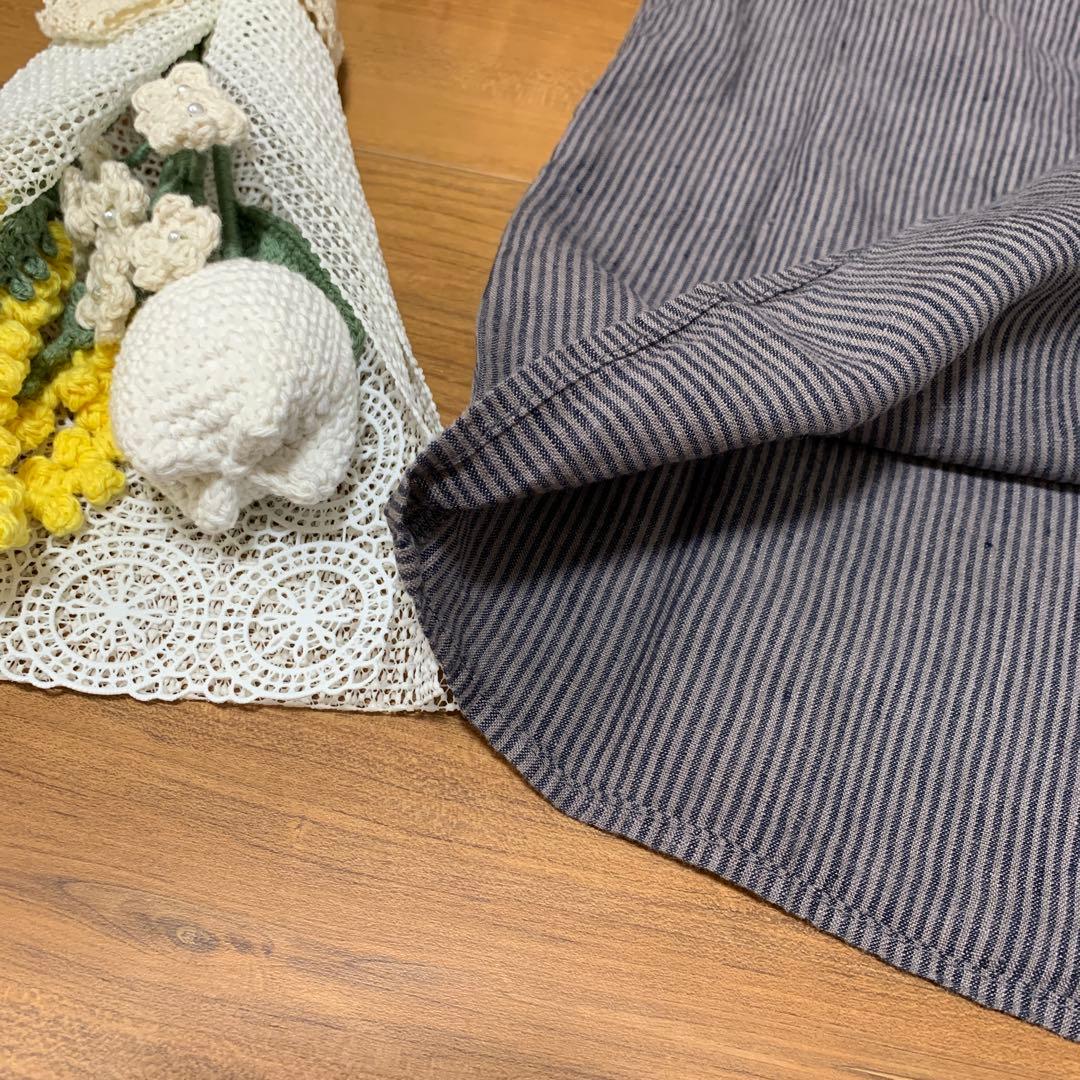 ネストローブ　リネンストライプボトルギャザーブラウス