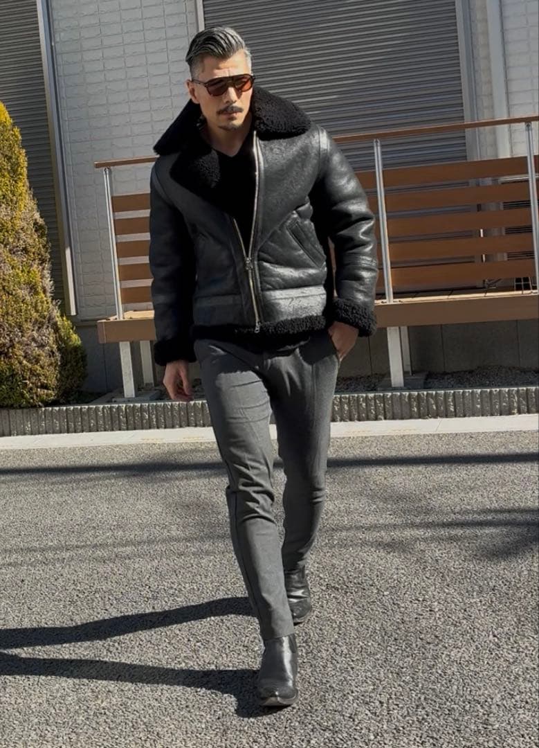 【美品】アクネストゥディオス　ブラック レザー ライダースジャケット ムートン