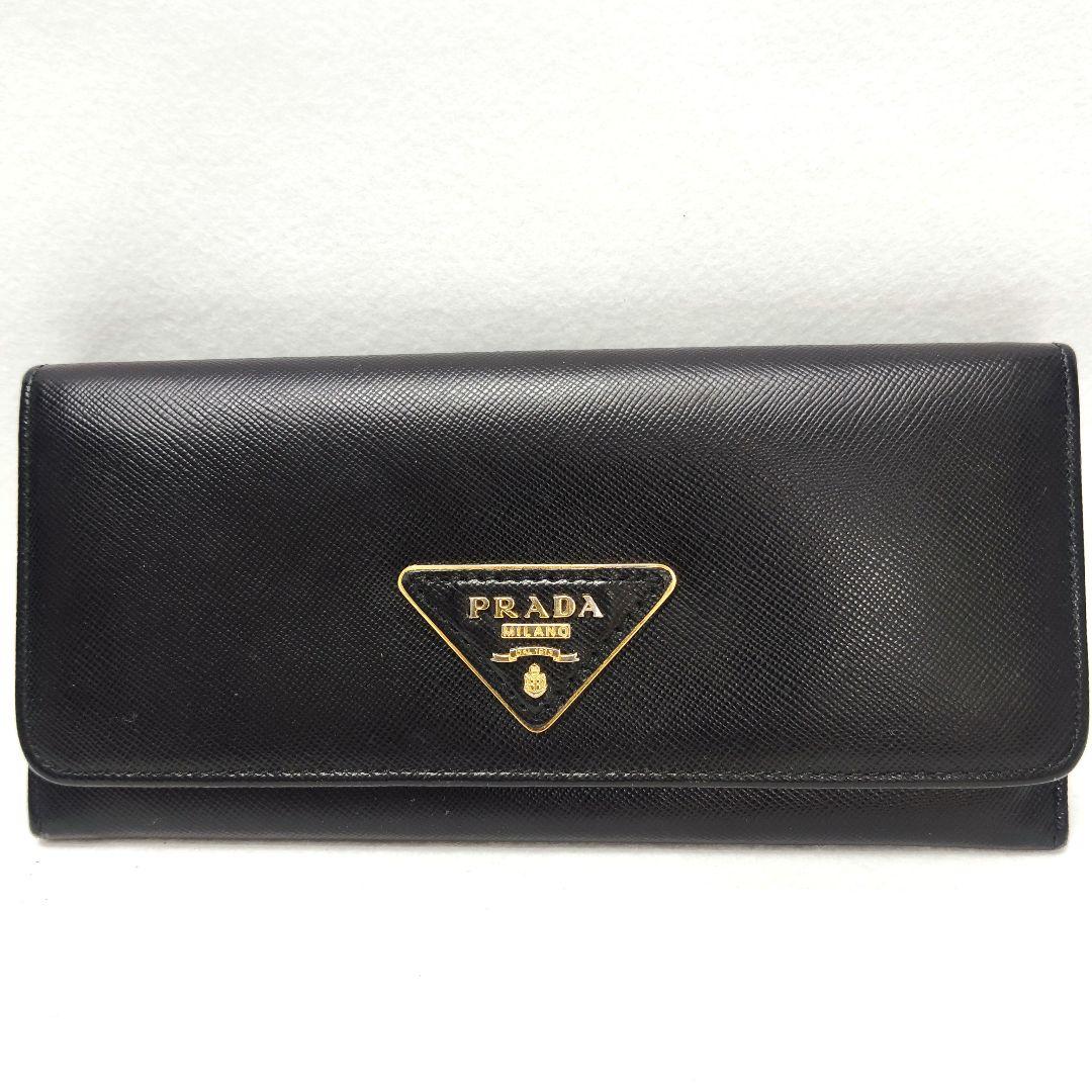 【T】美品　PRADA　プラダ　サファイアーノ　ブラック　長財布