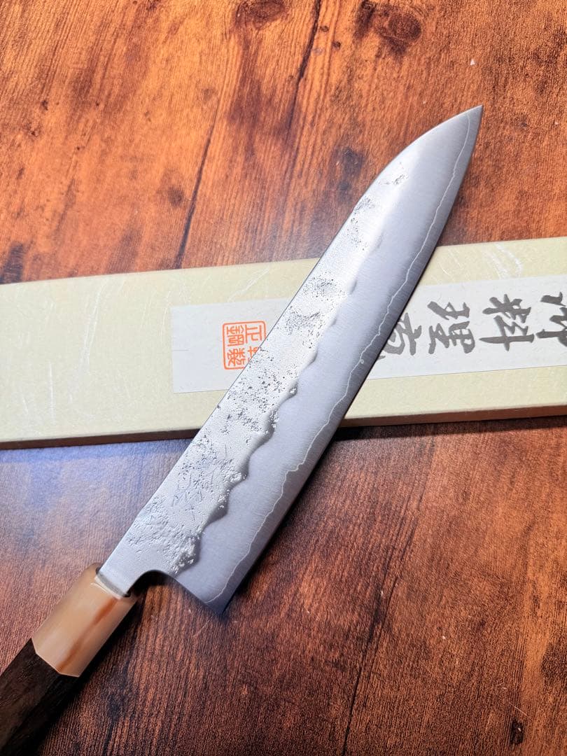 助松　和牛刀 包丁　7寸　銀三鋼　梨地　紫檀白水牛八角柄