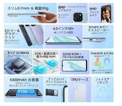 Blackview Wave6C スマートフォン 6.5インチ ブルー
