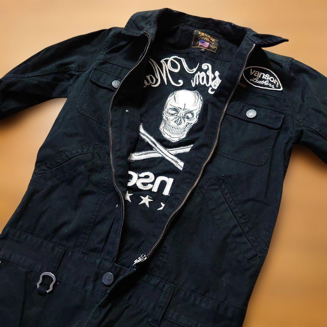 VANSON　ツナギ　スカルプリント　オールインワン