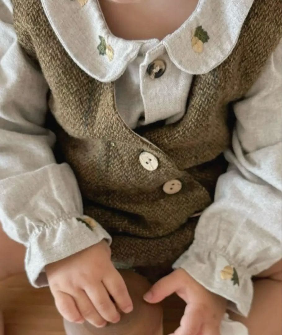 Popelin グリーンチェックロンパース　18-24m