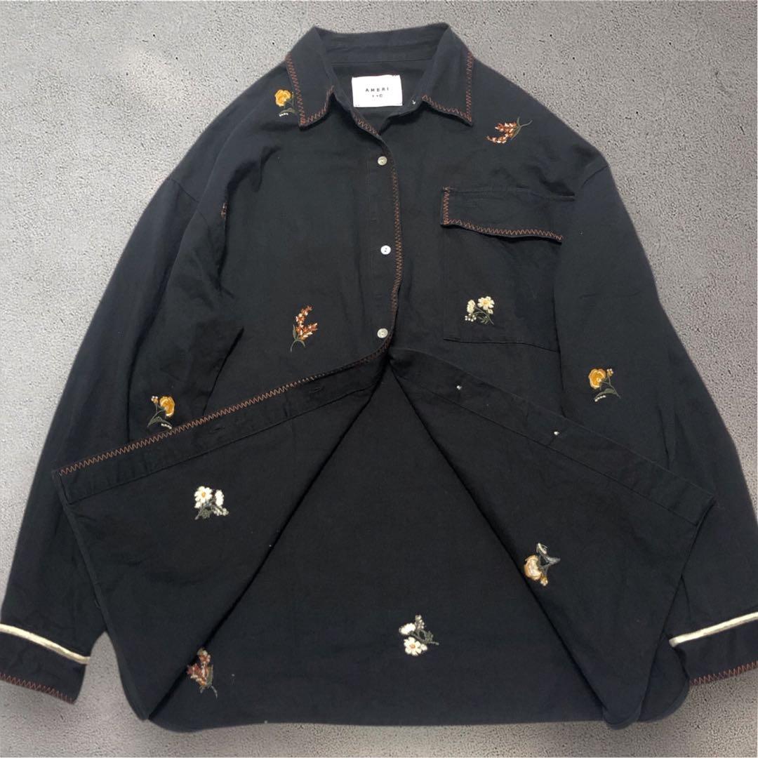 【極美品】AMERI SMALL FLOWER OVER SHIRT ブラック