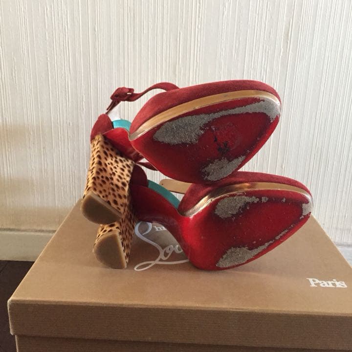 クリスチャンルブタン パンプス ハイヒール 37 チャンキーヒール ヒョウ柄