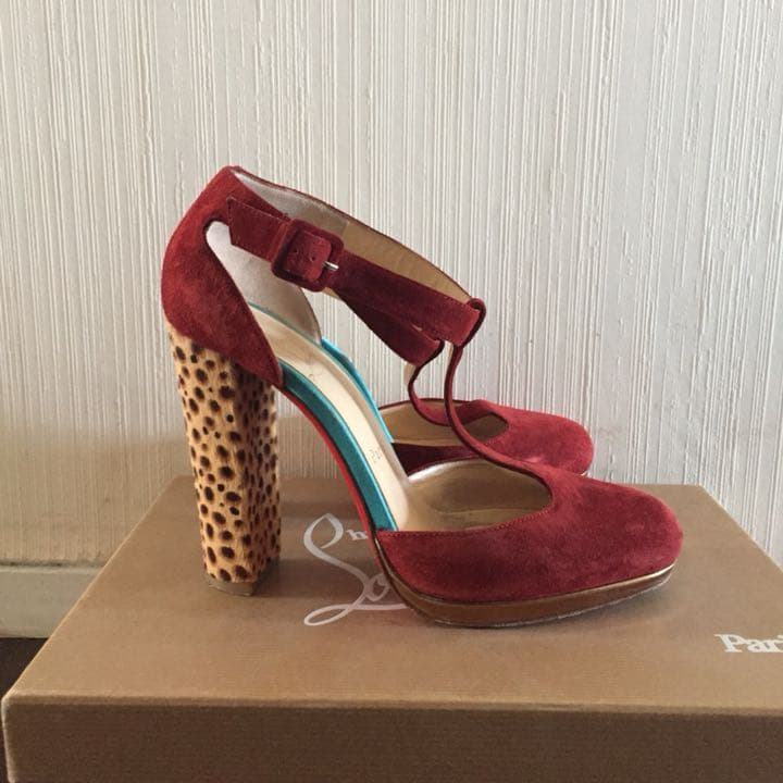 クリスチャンルブタン パンプス ハイヒール 37 チャンキーヒール ヒョウ柄