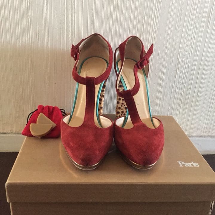 クリスチャンルブタン パンプス ハイヒール 37 チャンキーヒール ヒョウ柄