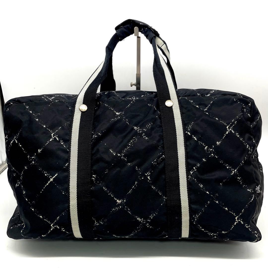 シャネル 旧トラベルライン ボストンバッグ トラベル 大容量 ナイロン ブラック