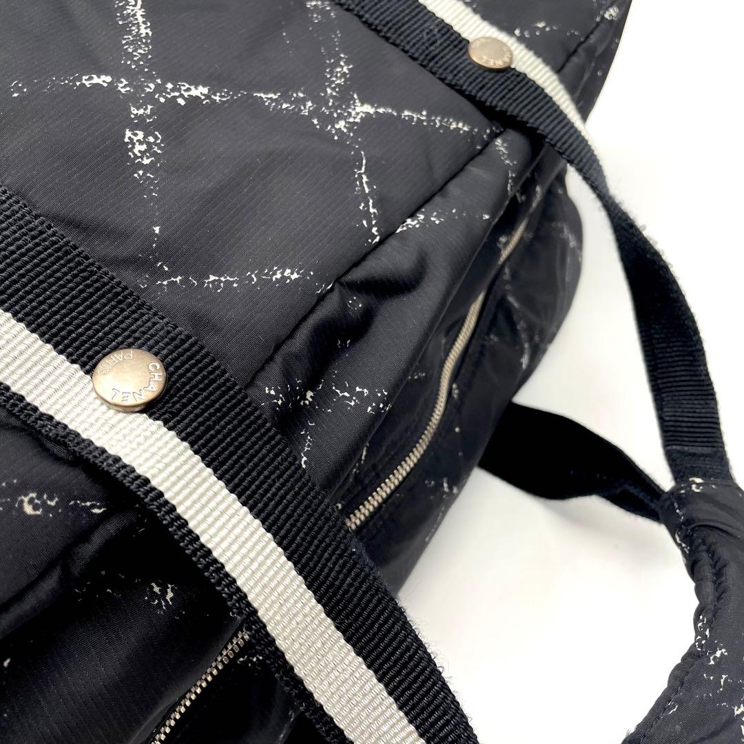 シャネル 旧トラベルライン ボストンバッグ トラベル 大容量 ナイロン ブラック