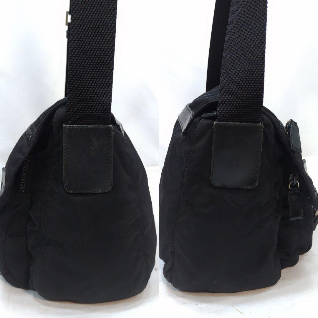 プラダ メッセンジャーバッグ レザー×ナイロン 三角ロゴ ベルト 黒