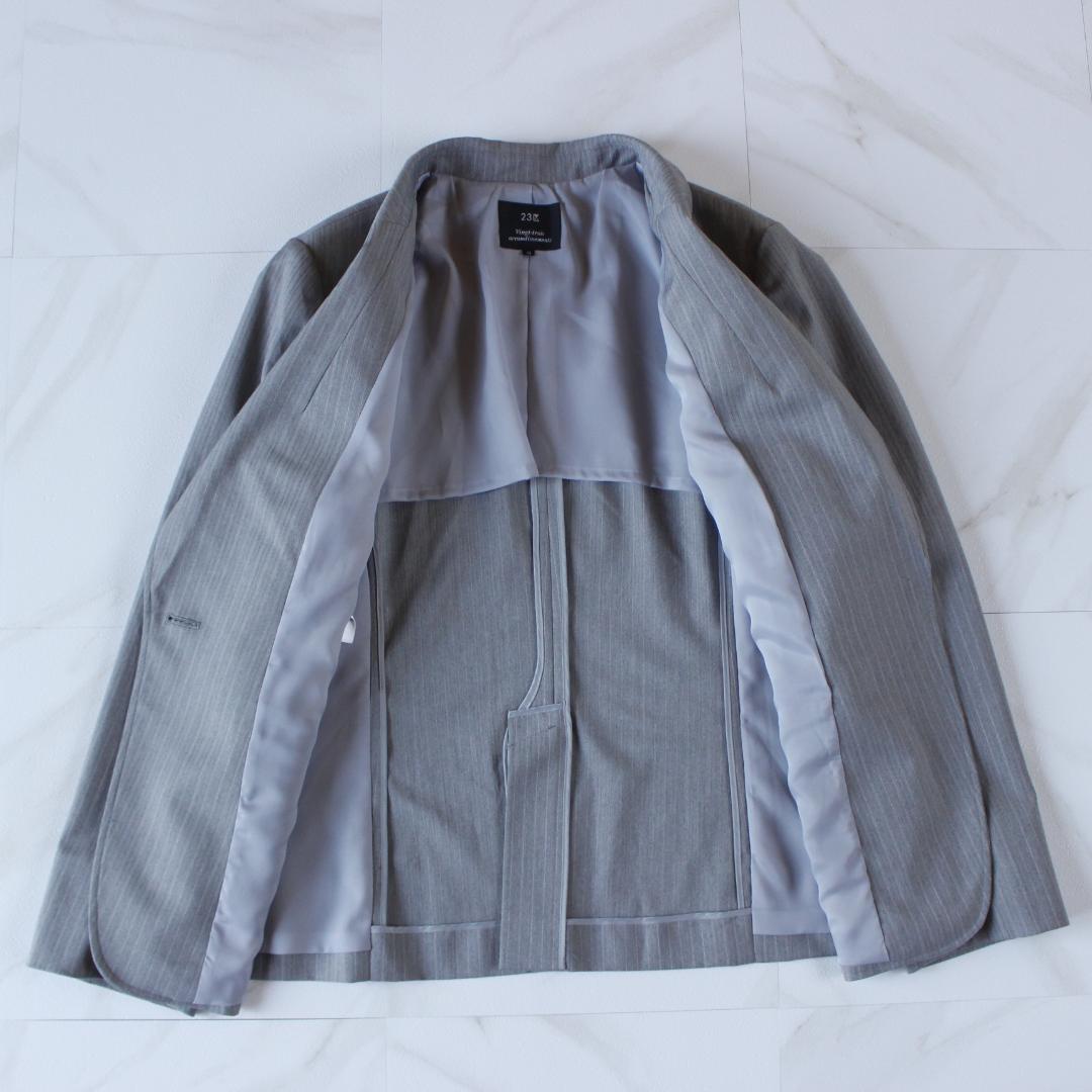 【大きいサイズ】23区 パンツスーツ グレー 48 1B ストライプ