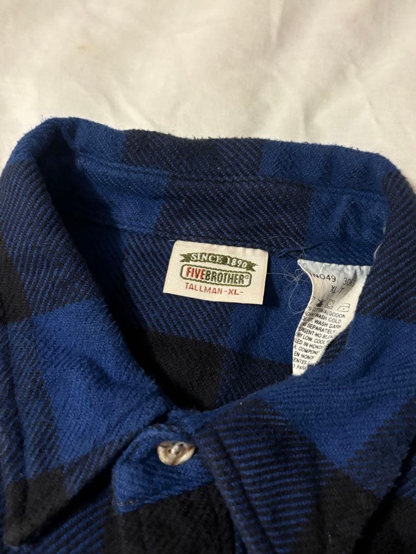 【人気】90s FIVE BROTHER ネルシャツ 青×黒