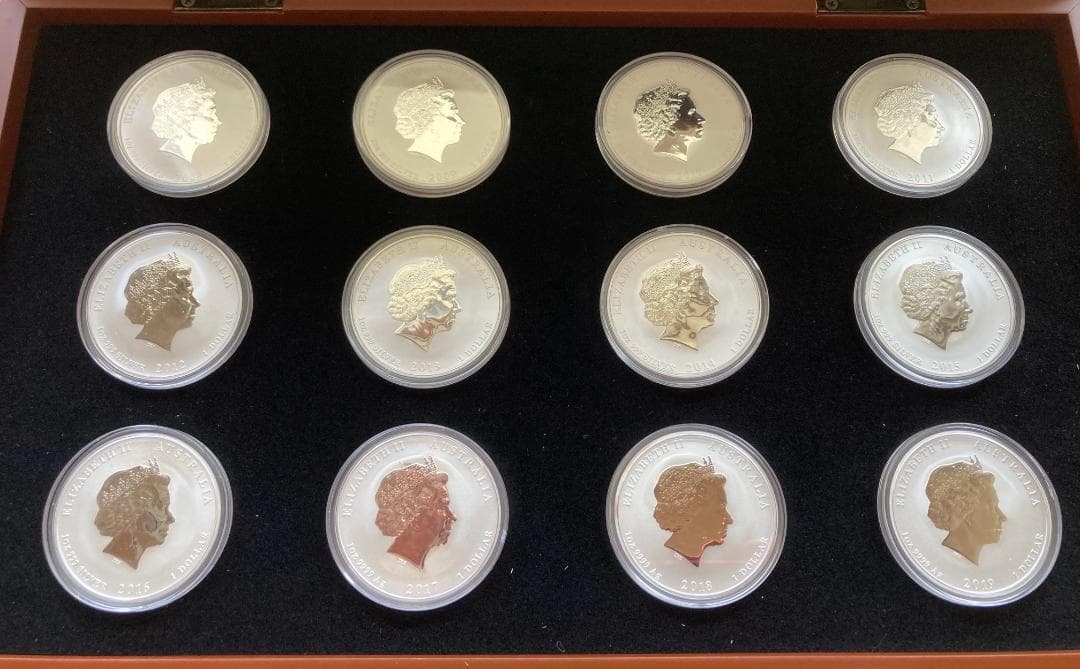 オーストラリア銀貨　干支シリーズ２ 2008-2019年　12枚　木製展示用箱付