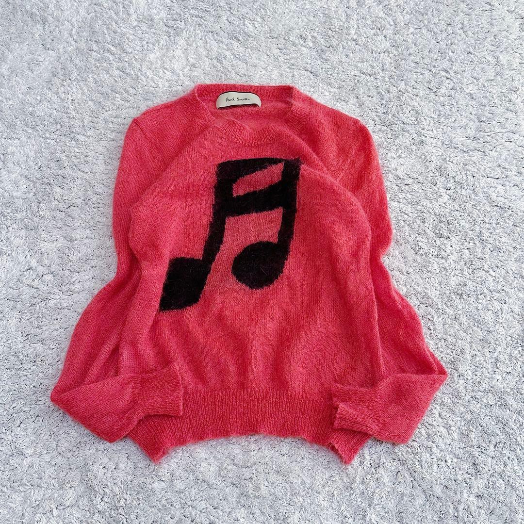 希少•完売品【音符柄×ピンク／モヘア60%】ポールスミス／シャギーニットセーター