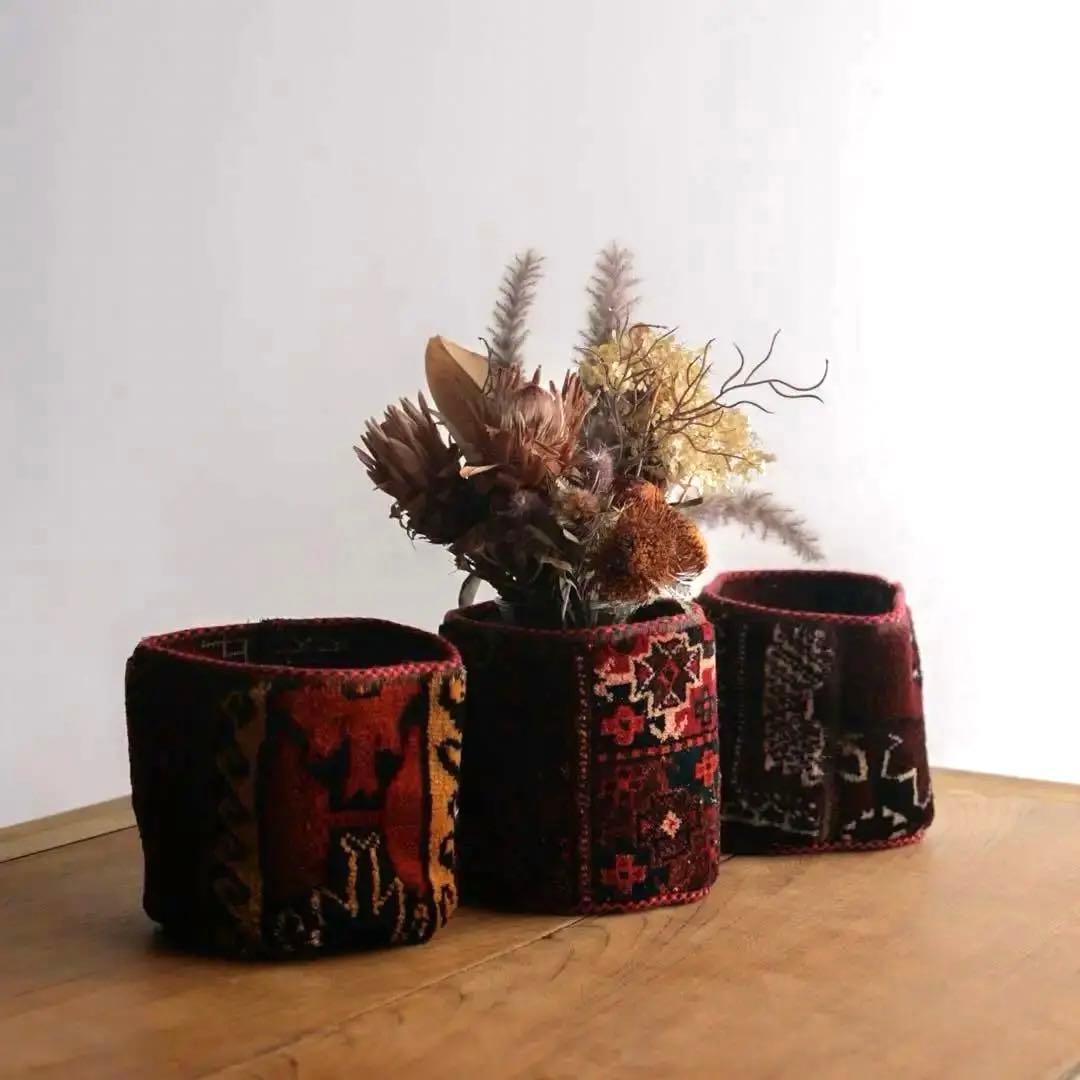 トライバルラグ バスケット バルーチ ヴィンテージラグ　グリーンポッド　植木