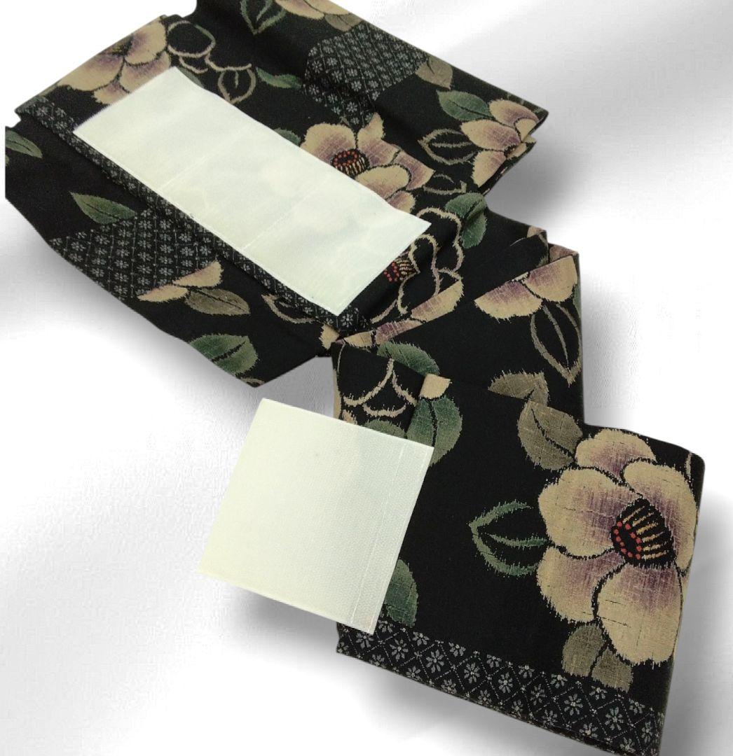 軽装帯 つけ帯 作り帯 ワンタッチ帯 椿　紬　黒　名古屋帯　正絹　#867