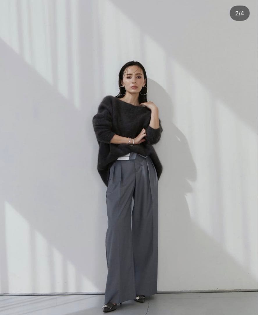 anuans ラクーンボートネックニットプルオーバー チャコールグレー