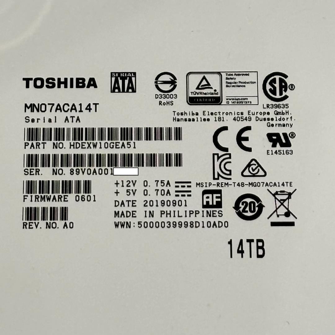 TOSHIBA 14TB 3.5インチ HDD MN07ACA14T 正常