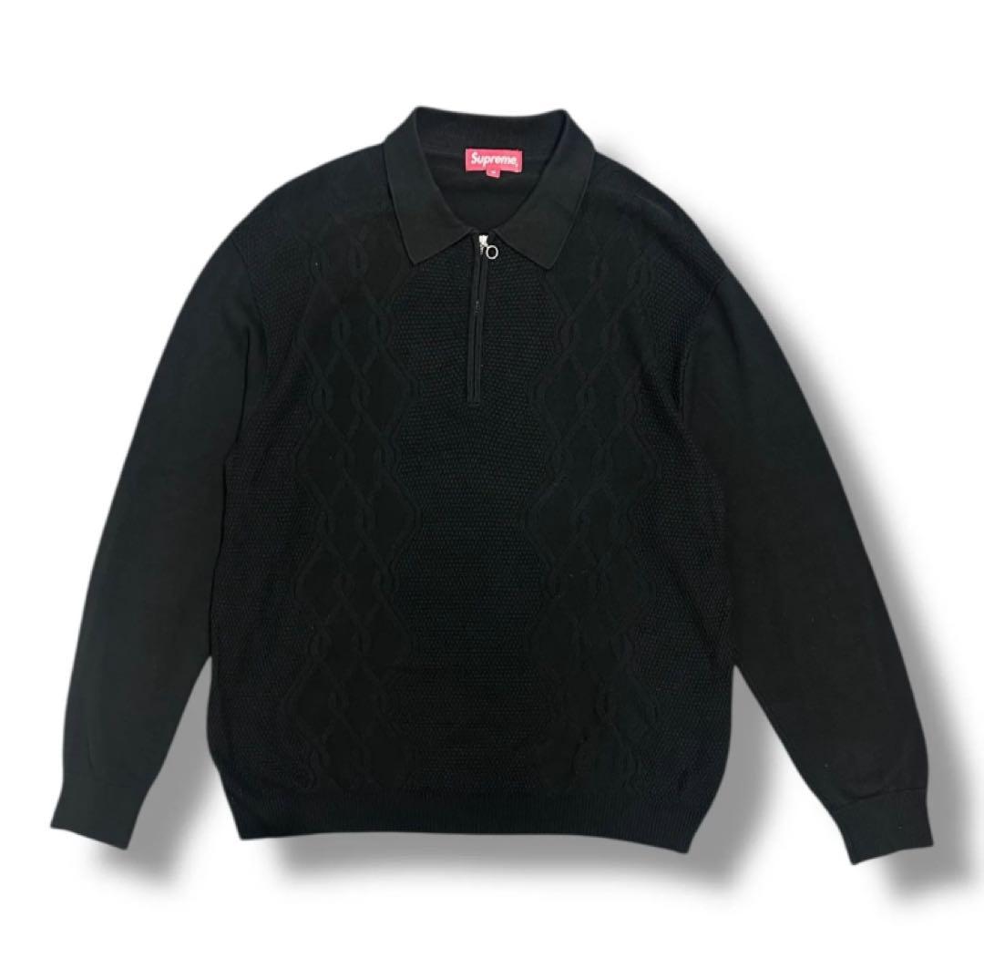 Supreme ブラック ニットポロセーター M