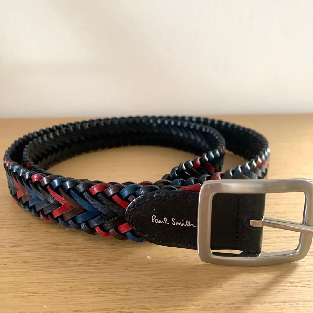 ポールスミス マルチカラー リバーシブル 編み込み レザー メッシュベルト