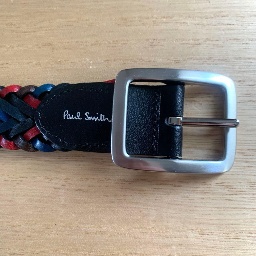 ポールスミス マルチカラー リバーシブル 編み込み レザー メッシュベルト
