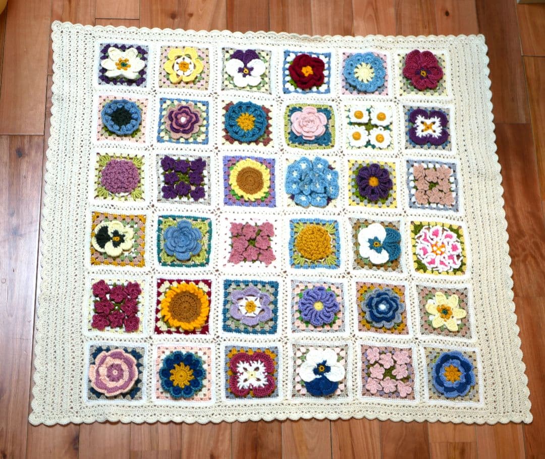 fjtaさまご注文分。花柄かぎ針編みモチーフブランケット