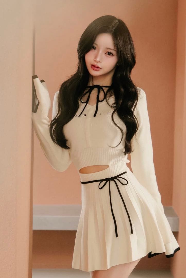 【Darich】ウエストオープンリボンデザインニットミニワンピース FL