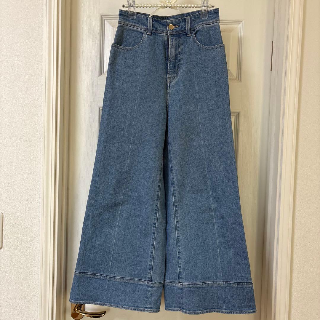 【ANAYI】ストレッチデニムワイドパンツ34サイズ　（手洗い可）