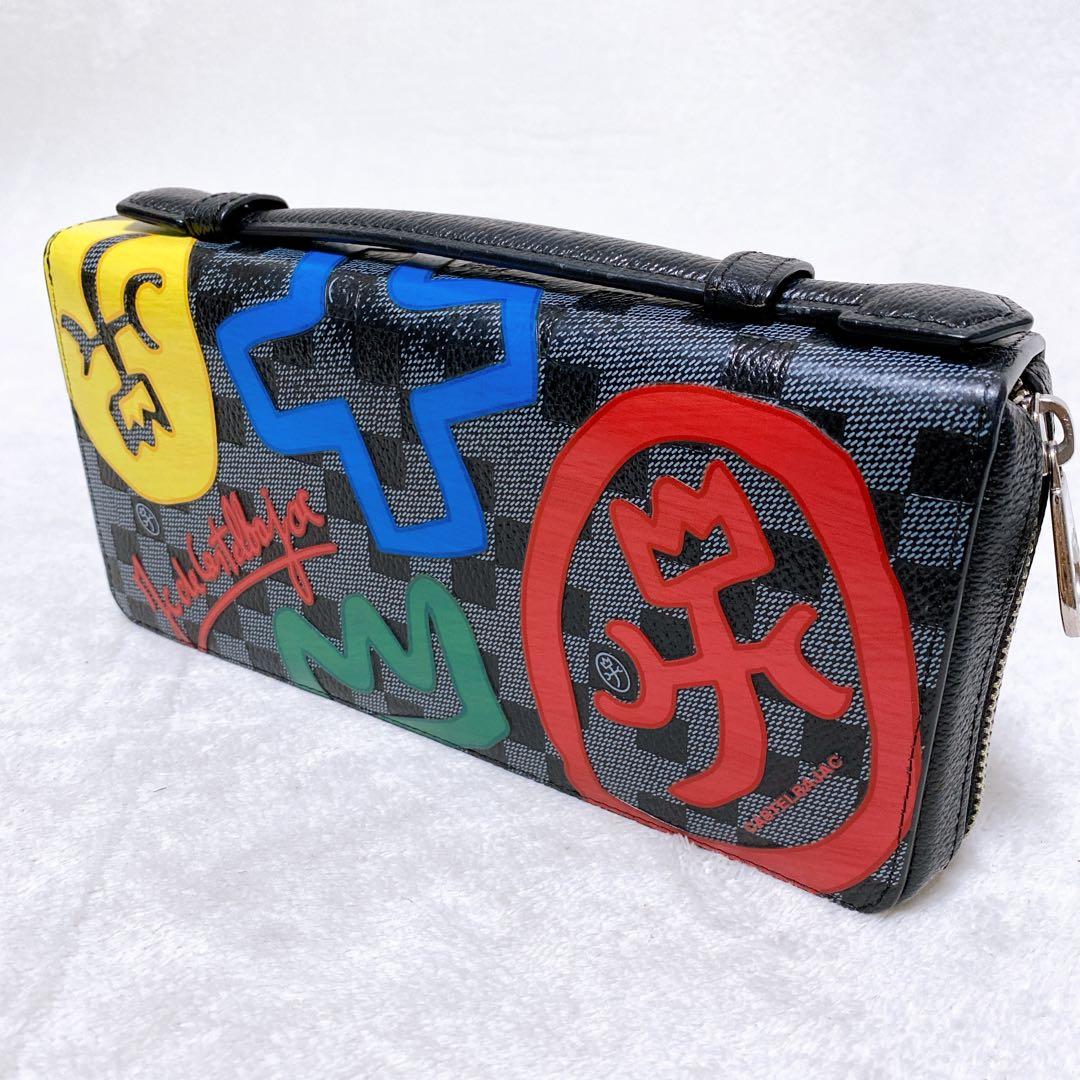 美品　カステルバジャック　オーガナイザー　長財布　ラウンドジップ　ブラック　総柄