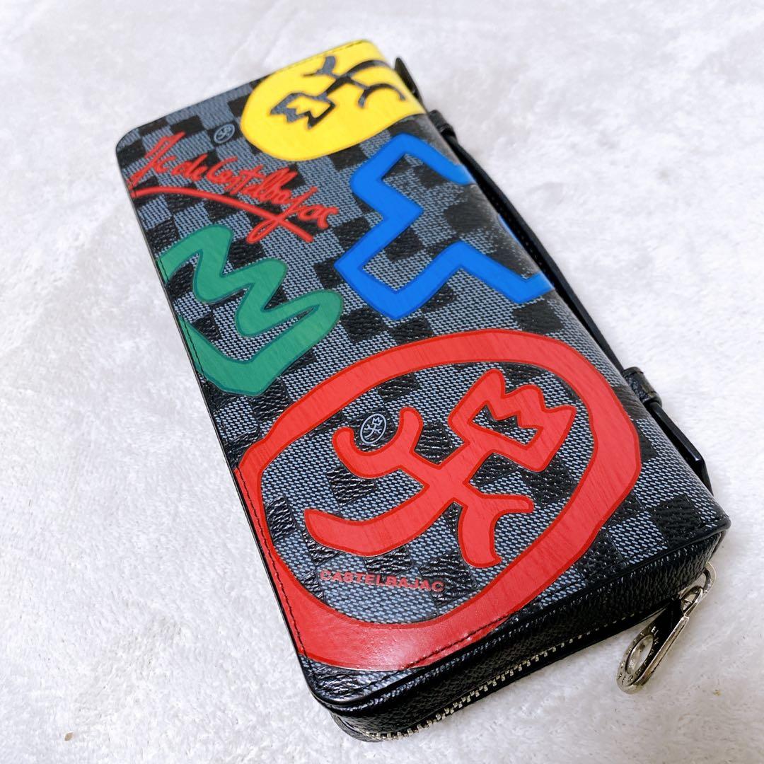 美品　カステルバジャック　オーガナイザー　長財布　ラウンドジップ　ブラック　総柄