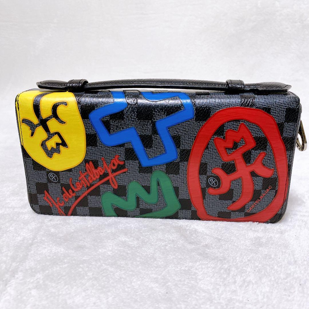 美品　カステルバジャック　オーガナイザー　長財布　ラウンドジップ　ブラック　総柄