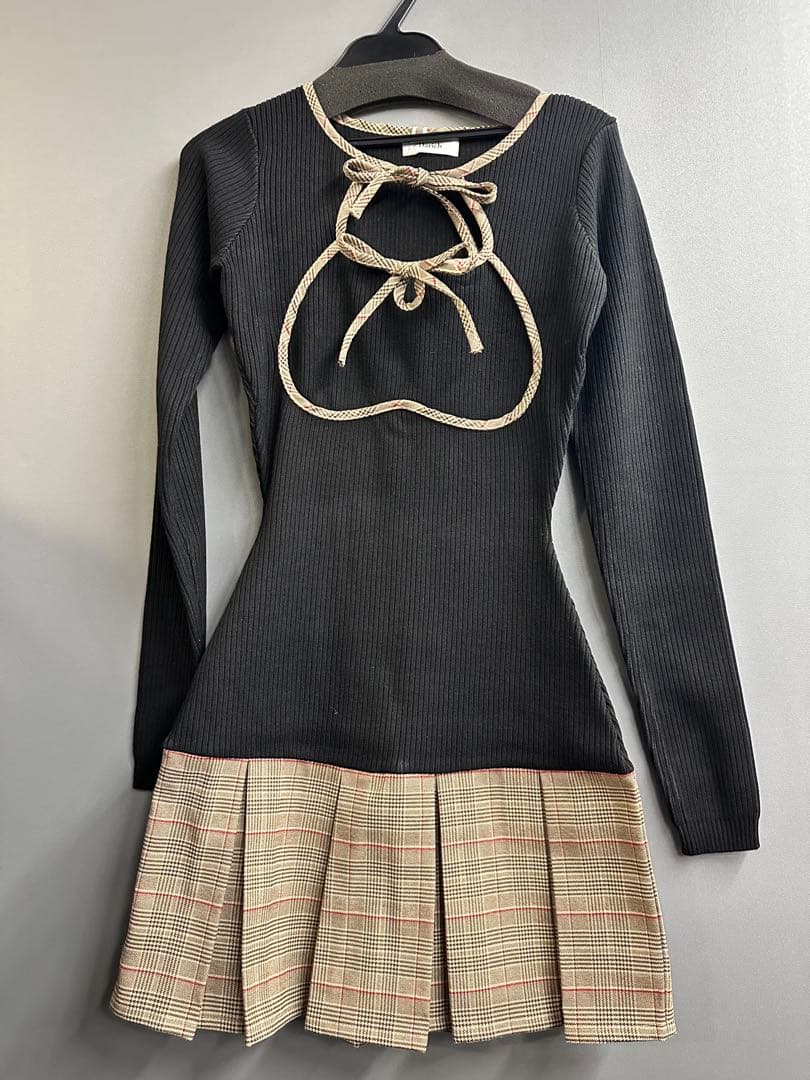 新品 Darich ダーリッチ ポイントチェックニットミニワンピース