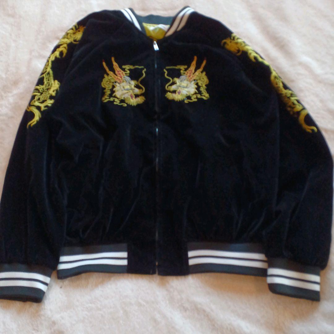 極美品90S別珍日本限定スカジャンビンテージ龍刺繍ベロアLサイズ