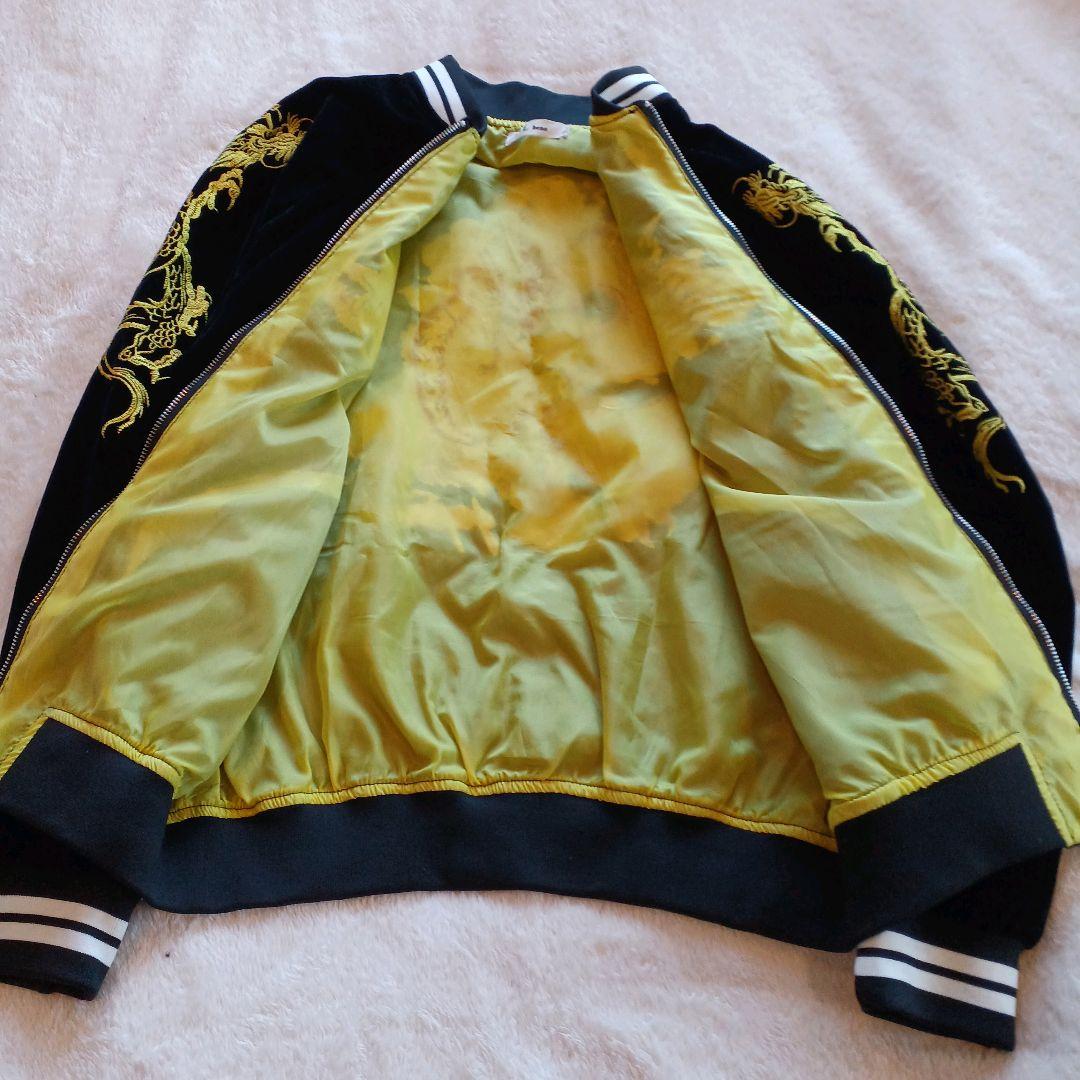 極美品90S別珍日本限定スカジャンビンテージ龍刺繍ベロアLサイズ