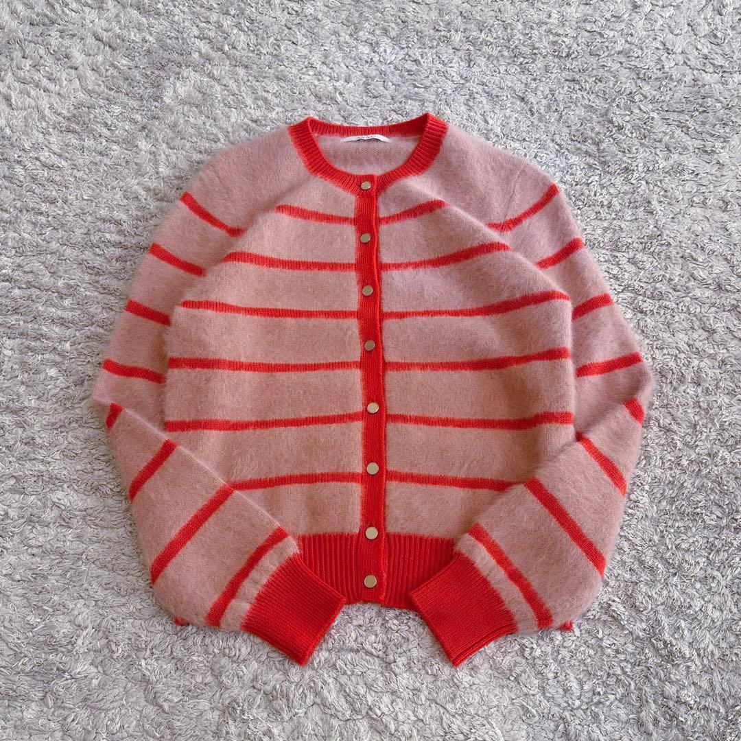 希少•美品【カシミヤmixウール／シャギーニット】アナイ／ボーダー柄カーディガン