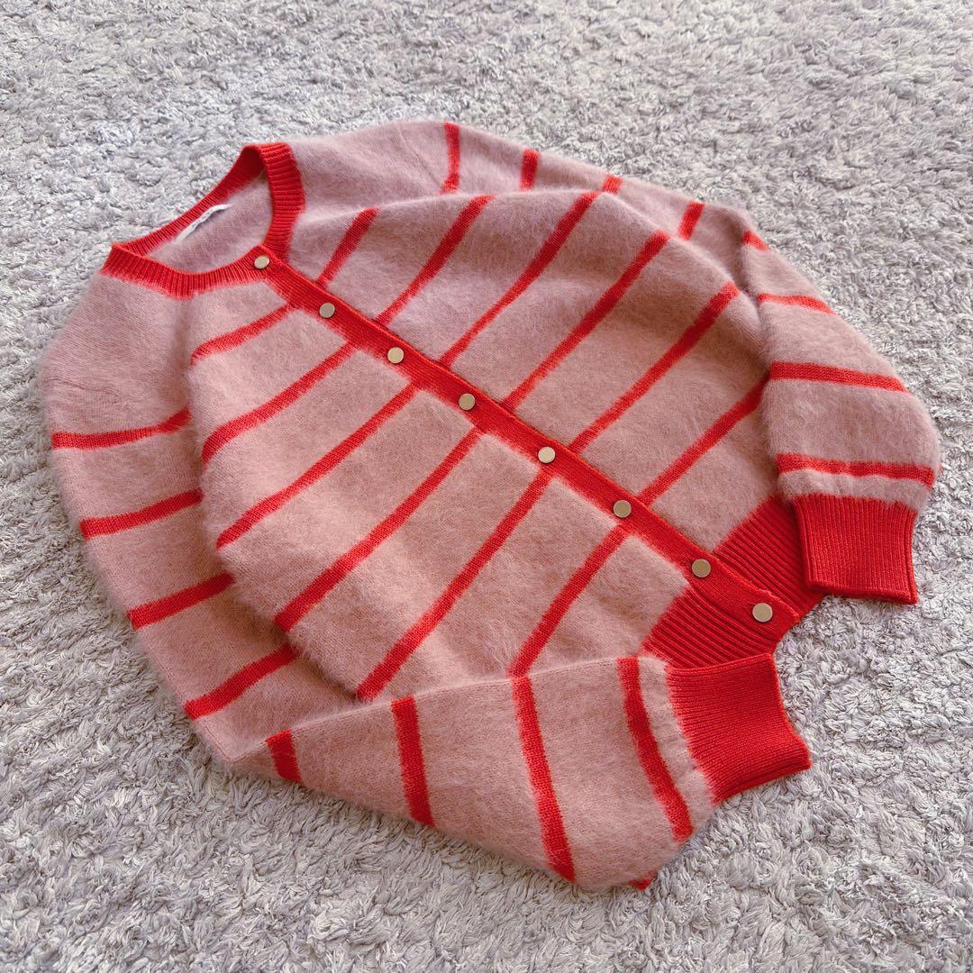 希少•美品【カシミヤmixウール／シャギーニット】アナイ／ボーダー柄カーディガン