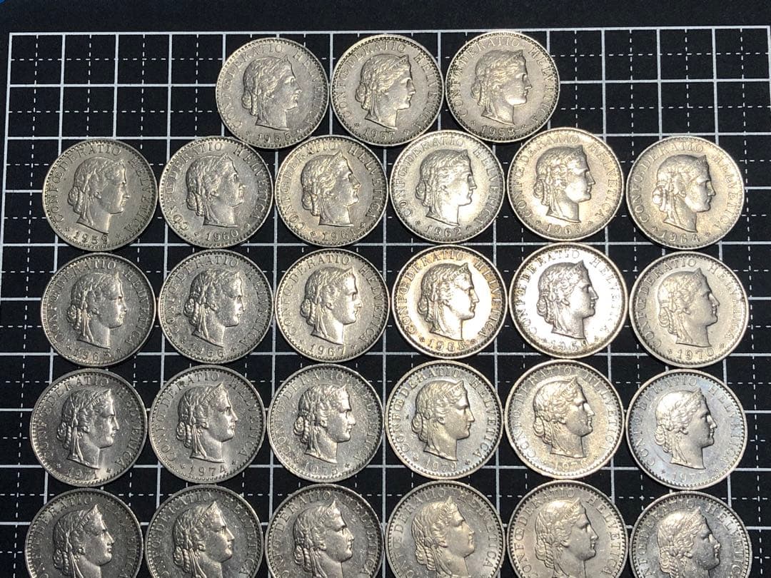 4005【スイス】1955-2015年20サンチーム　硬貨　年号別揃い　57枚