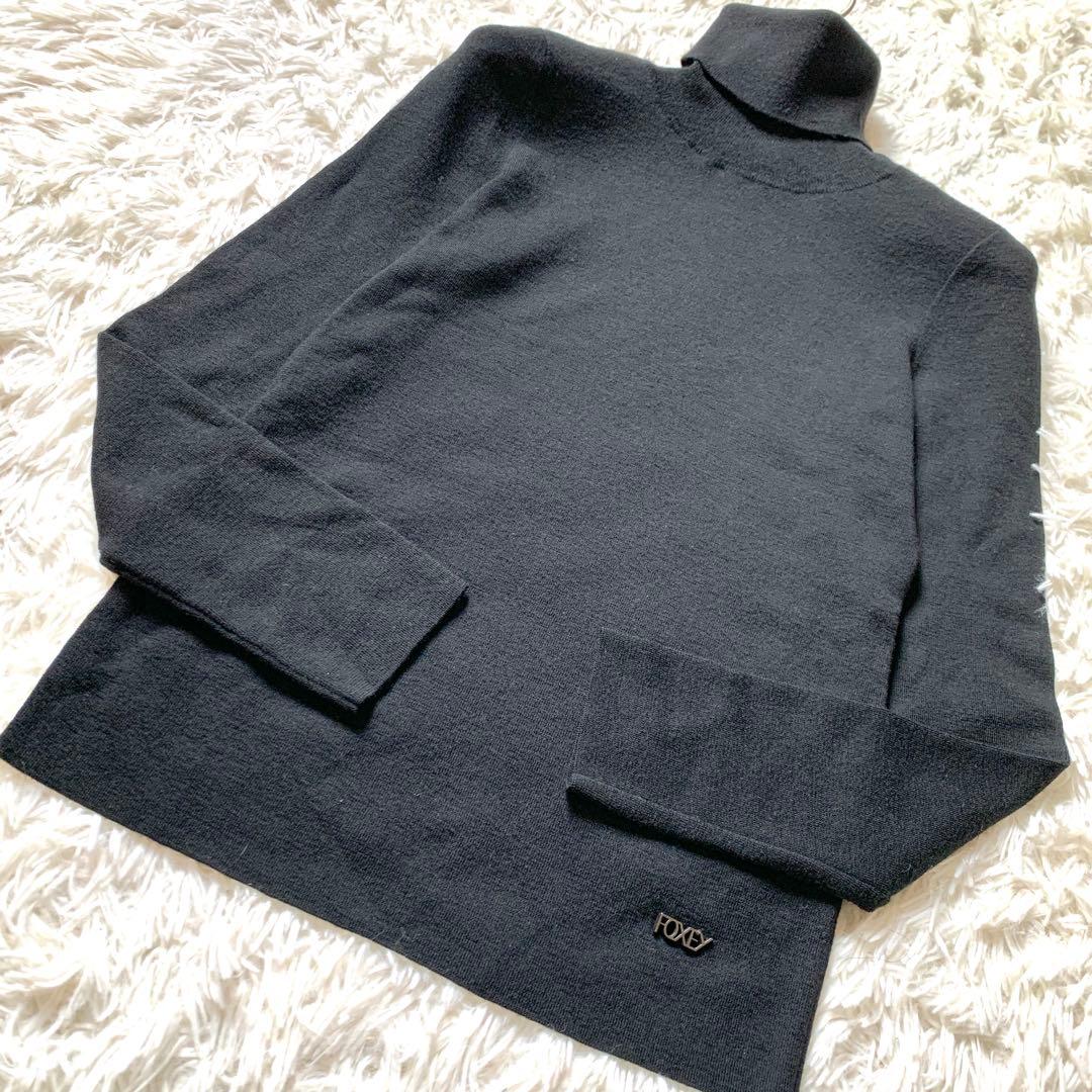 高級感✨FOXEY グレースウールニット タートルネック セーター 黒 40