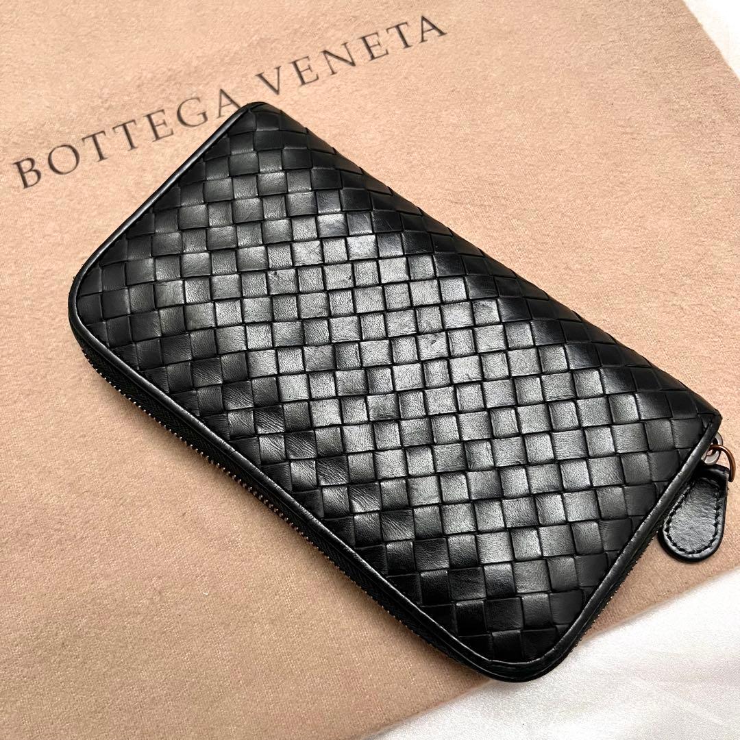 ◇美品◇ボッテガヴェネタ　長財布　ラウンドジップ　ブラック　イントレチャート