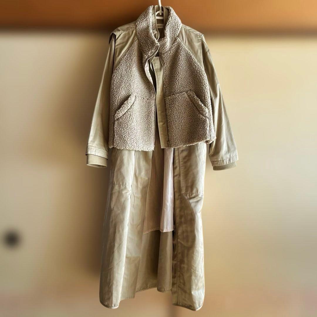 ear PAPILLONNER イアパピヨネ ボアベスト付き馬刺しゅうコート