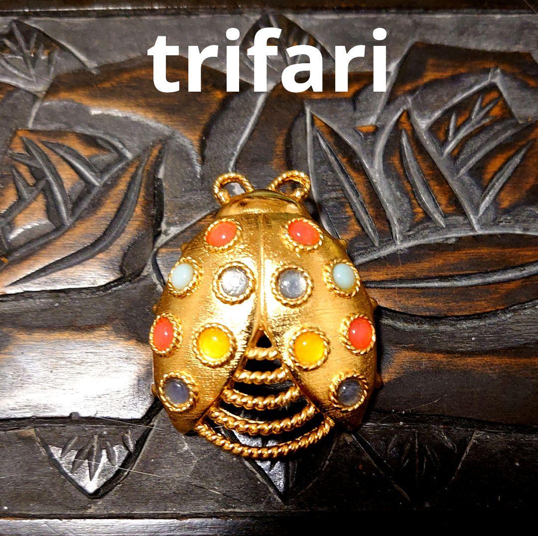 レア ヴィンテージ trifari トリファリ ゴールド てんとう虫 ブローチ